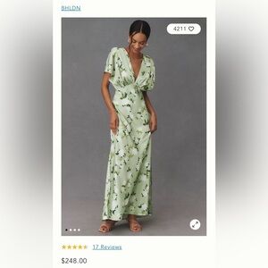 BHLDN Leila Deep- V Flutter Sleeve Satin A Line Gown